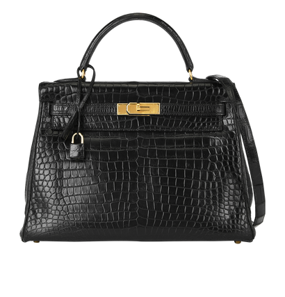 Kelly 32 In Crocodile Porosus Black, &pound;14,500, Handbags, Black, Crocodile, Front view
